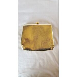 Vintage 1950s Harry Lavine Gold Textured Vinyl Evening Bag With Peach Interior
